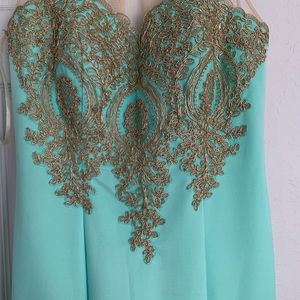 Mint and gold prom pageant dress